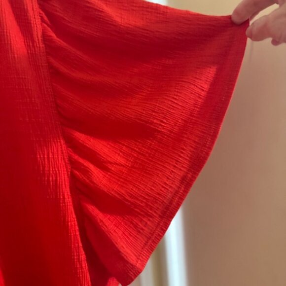 Max Studio London Peasant Top with Braided Stitching Around Neck Papaya - Picture 5 of 6